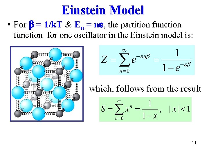 Einstein Model • For b = 1/k. T & En = n , the