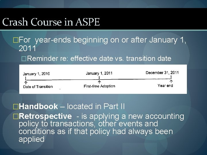 Crash Course in ASPE �For year-ends beginning on or after January 1, 2011 �Reminder