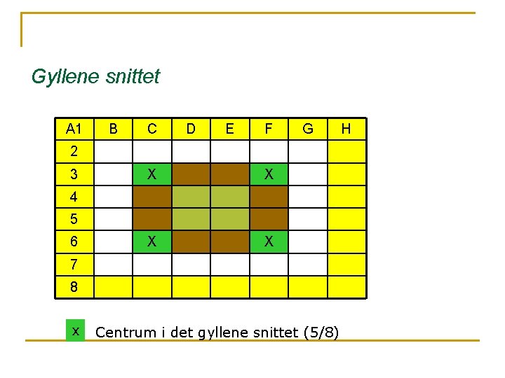 Gyllene snittet A 1 B C D E F G 2 3 X X