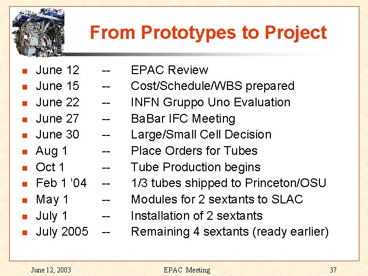 From Prototypes to Project June 12 June 15 June 22 June 27 June 30