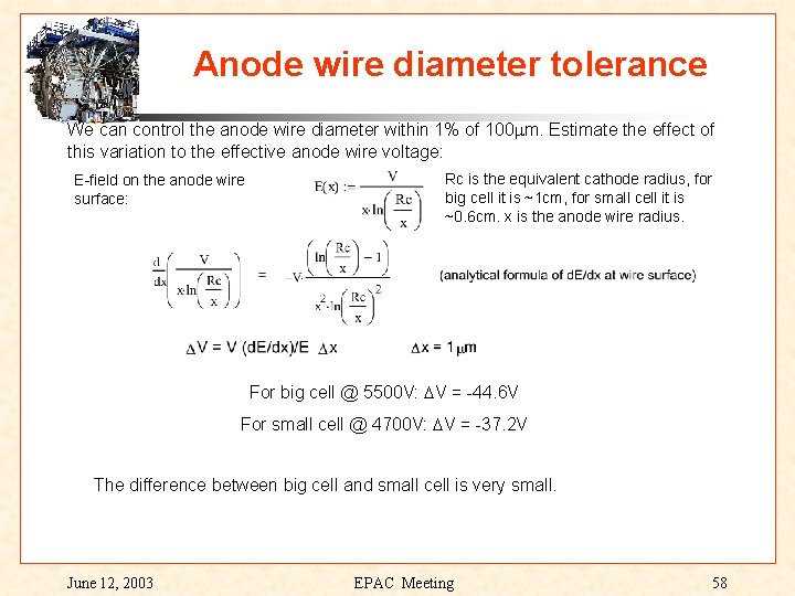 Anode wire diameter tolerance We can control the anode wire diameter within 1% of