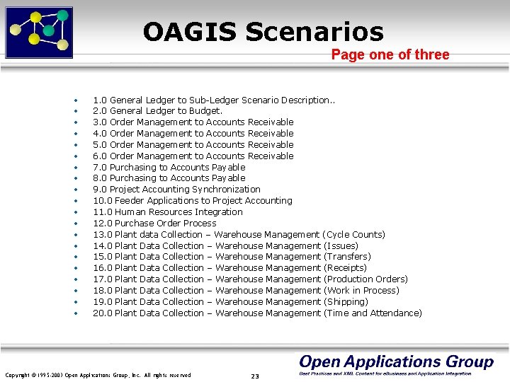 OAGIS Scenarios Page one of three • • • • • 1. 0 General