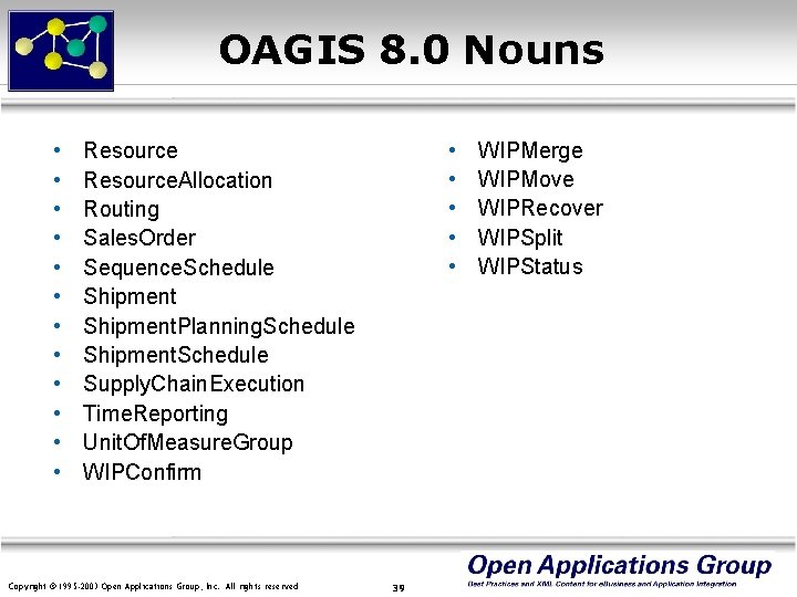 OAGIS 8. 0 Nouns • • • • • Resource. Allocation Routing Sales. Order