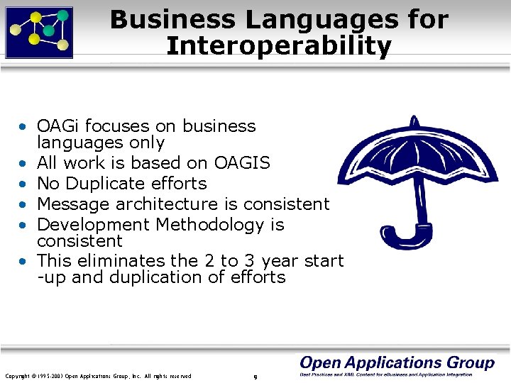 Business Languages for Interoperability • OAGi focuses on business languages only • All work