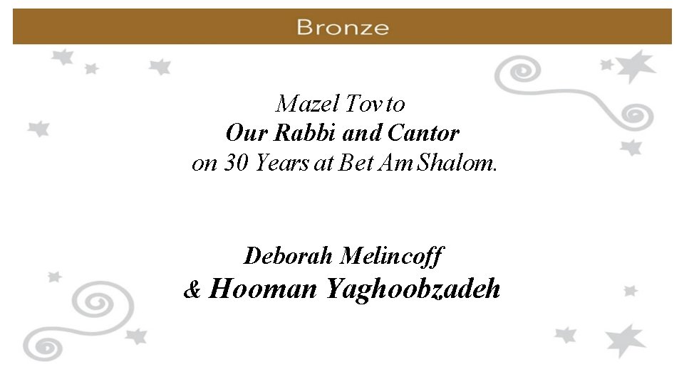 Mazel Tov to Our Rabbi and Cantor on 30 Years at Bet Am Shalom.