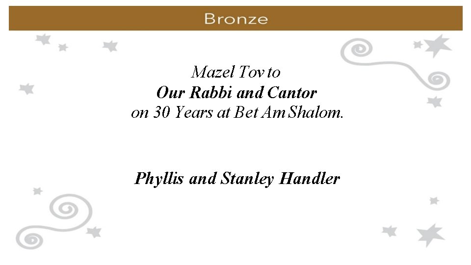 Mazel Tov to Our Rabbi and Cantor on 30 Years at Bet Am Shalom.