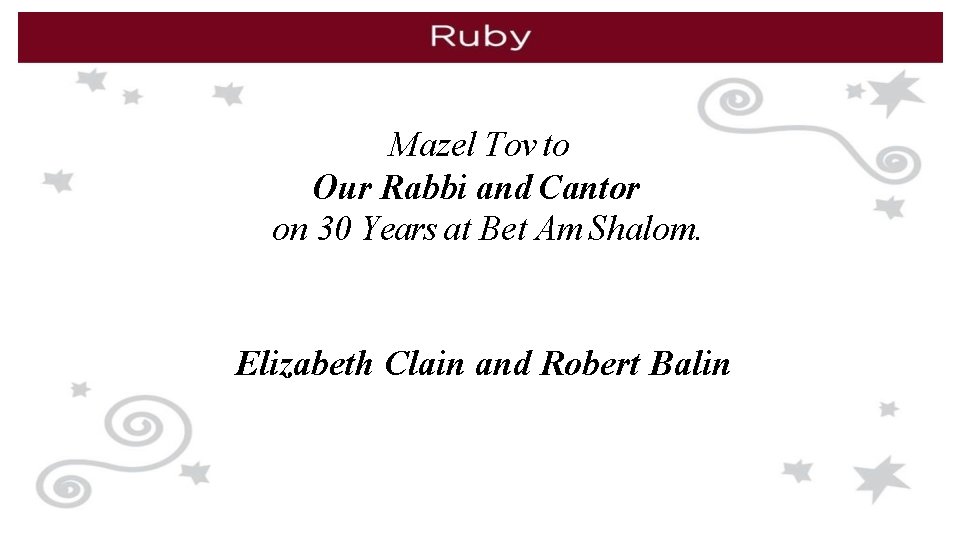 Mazel Tov to Our Rabbi and Cantor on 30 Years at Bet Am Shalom.