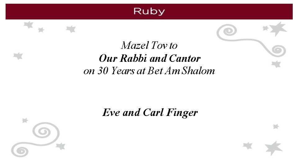 Mazel Tov to Our Rabbi and Cantor on 30 Years at Bet Am Shalom