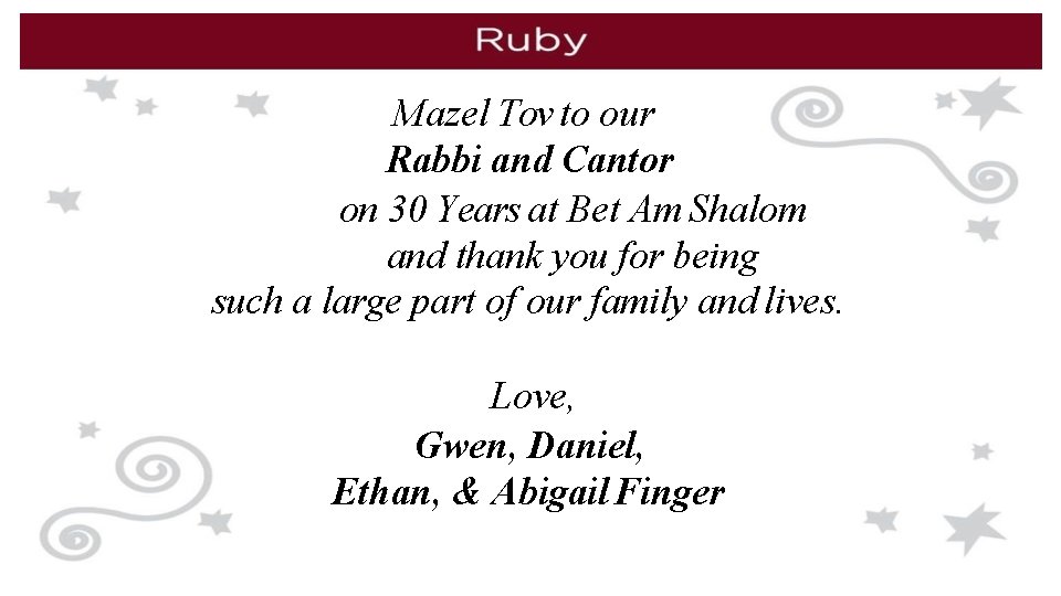 Mazel Tov to our Rabbi and Cantor on 30 Years at Bet Am Shalom