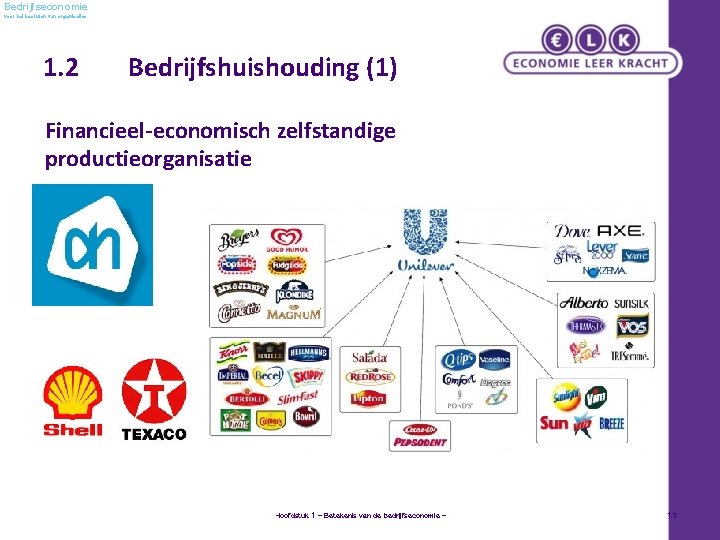 Bedrijfseconomie voor het besturen van organisaties 1. 2 Bedrijfshuishouding (1) Financieel-economisch zelfstandige productieorganisatie Hoofdstuk