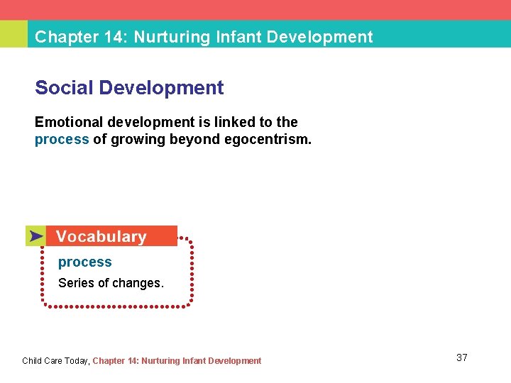 Chapter 14: Nurturing Infant Development Social Development Emotional development is linked to the process