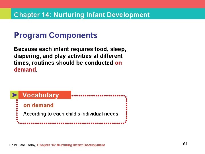 Chapter 14: Nurturing Infant Development Program Components Because each infant requires food, sleep, diapering,