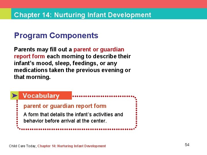Chapter 14: Nurturing Infant Development Program Components Parents may fill out a parent or