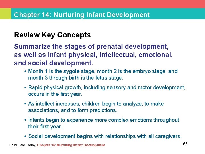 Chapter 14: Nurturing Infant Development Review Key Concepts Summarize the stages of prenatal development,