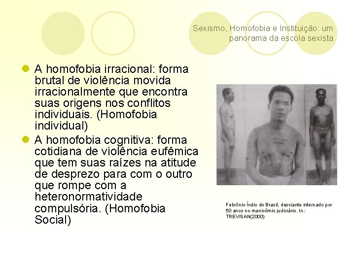 Sexismo, Homofobia e Instituição: um panorama da escola sexista l A homofobia irracional: forma