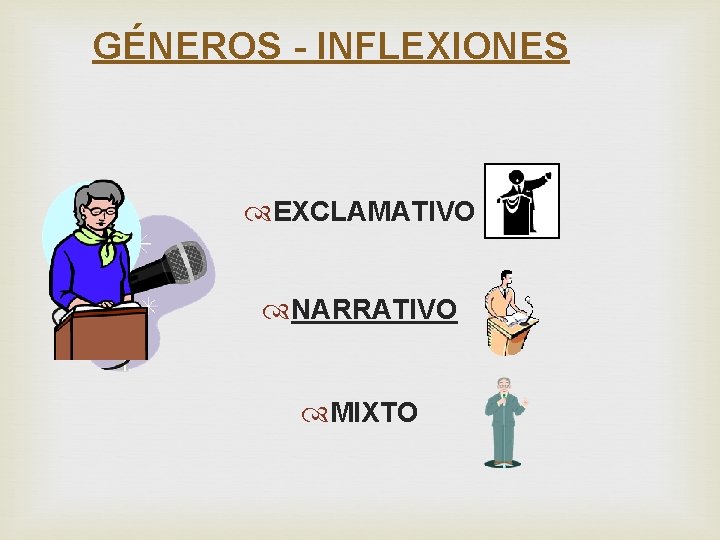 GÉNEROS - INFLEXIONES EXCLAMATIVO NARRATIVO MIXTO 