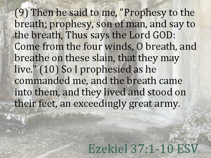 (9) Then he said to me, "Prophesy to the breath; prophesy, son of man,