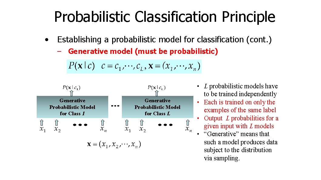 Probabilistic Classification Principle • Establishing a probabilistic model for classification (cont. ) – Generative