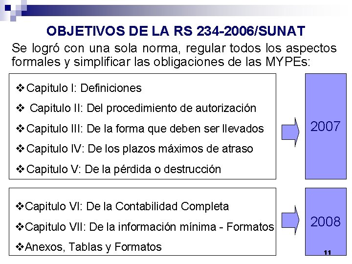 OBJETIVOS DE LA RS 234 -2006/SUNAT Se logró con una sola norma, regular todos