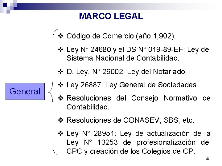 MARCO LEGAL v Código de Comercio (año 1, 902). v Ley N° 24680 y