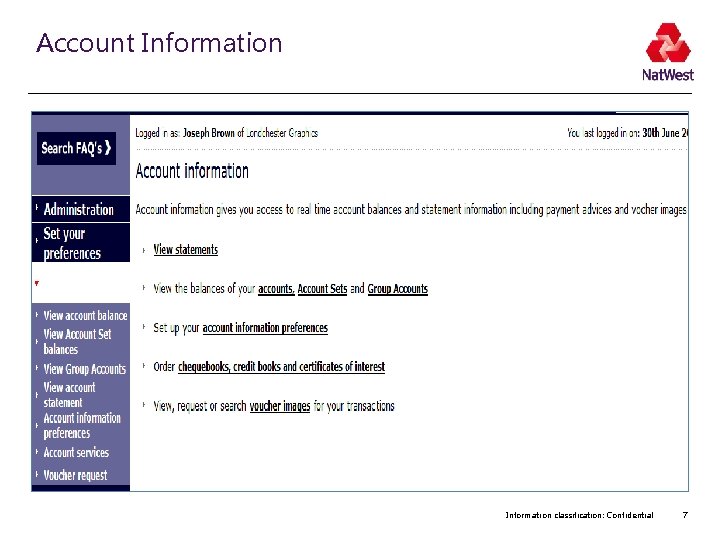 Account Information classification: Confidential 7 