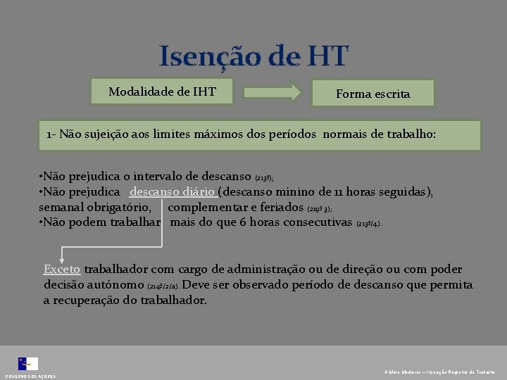 Isenção de HT Modalidade de IHT Forma escrita 1 - Não sujeição aos limites