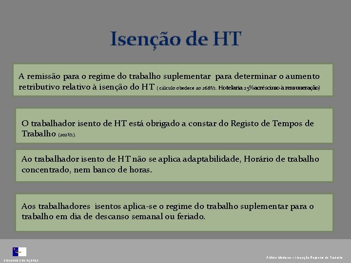 Isenção de HT A remissão para o regime do trabalho suplementar para determinar o