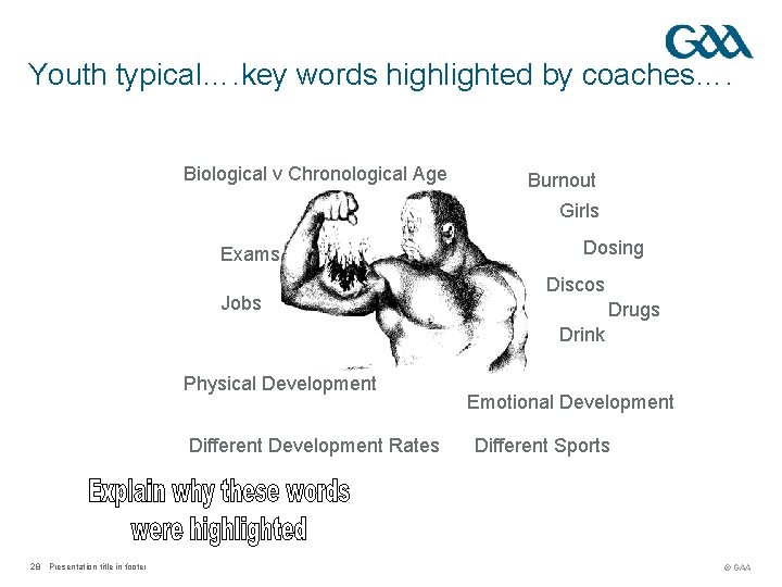 Youth typical…. key words highlighted by coaches…. Biological v Chronological Age Burnout Girls Exams