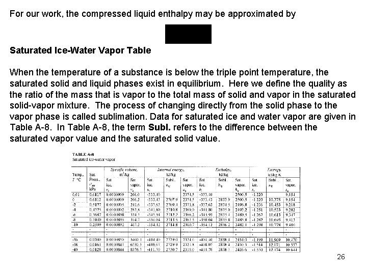 For our work, the compressed liquid enthalpy may be approximated by Saturated Ice-Water Vapor