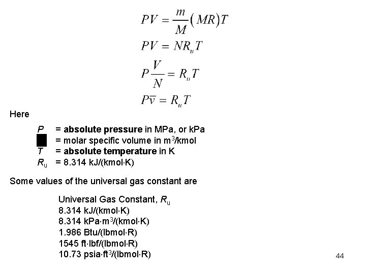 Here P T Ru = absolute pressure in MPa, or k. Pa = molar