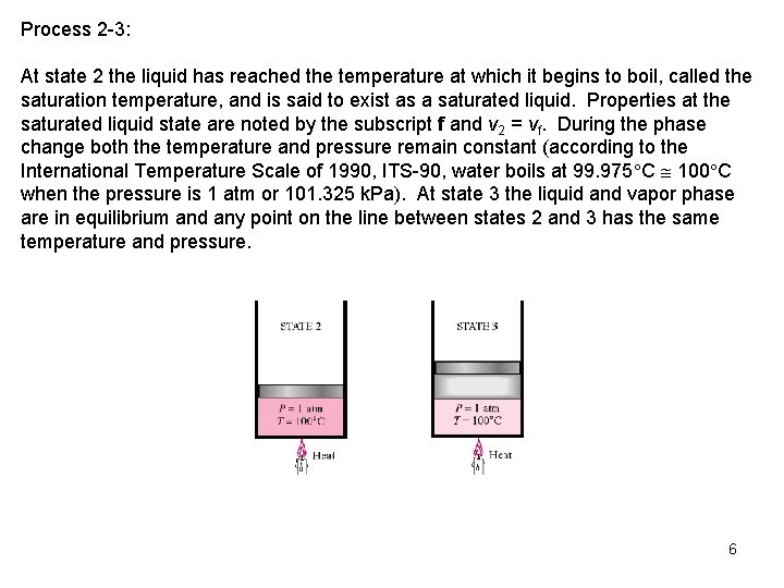 Process 2 3: At state 2 the liquid has reached the temperature at which