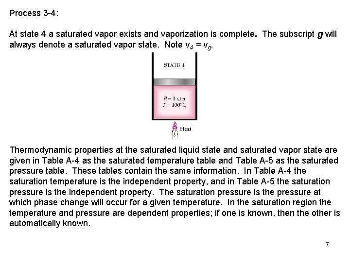 Process 3 4: At state 4 a saturated vapor exists and vaporization is complete.