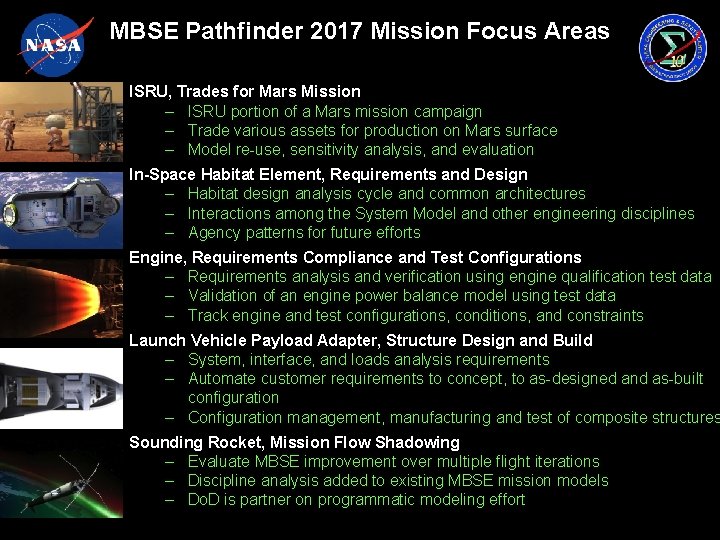 MBSE Pathfinder 2017 Mission Focus Areas ISRU, Trades for Mars Mission – ISRU portion