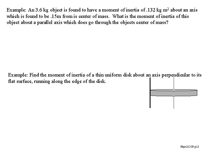 Example: An 3. 6 kg object is found to have a moment of inertia