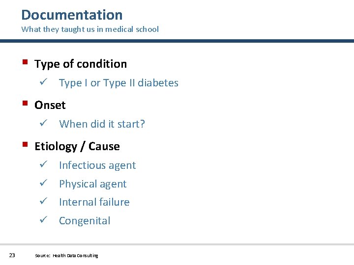 Documentation What they taught us in medical school § Type of condition ü §