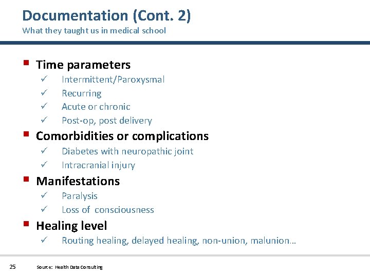 Documentation (Cont. 2) What they taught us in medical school § § Time parameters