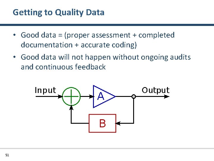 Getting to Quality Data • Good data = (proper assessment + completed documentation +