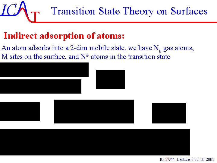 IC T Transition State Theory on Surfaces Indirect adsorption of atoms: An atom adsorbs