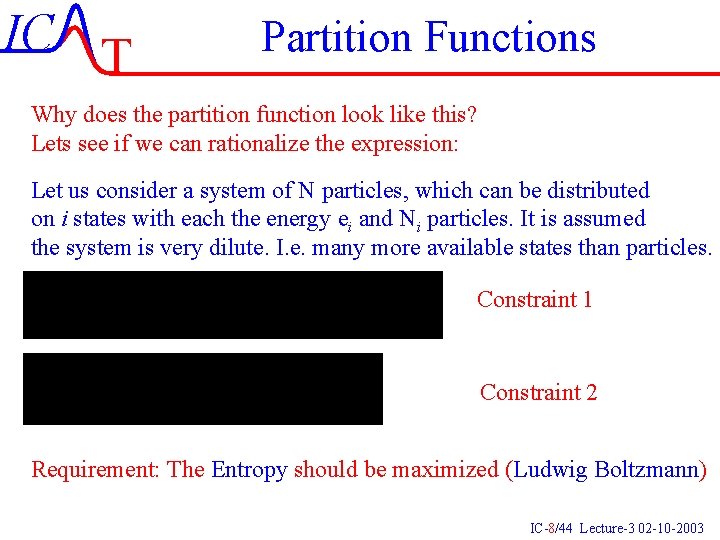 IC T Partition Functions Why does the partition function look like this? Lets see