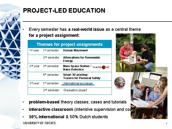 PROJECT-LED EDUCATION • Every semester has a real-world issue as a central theme for