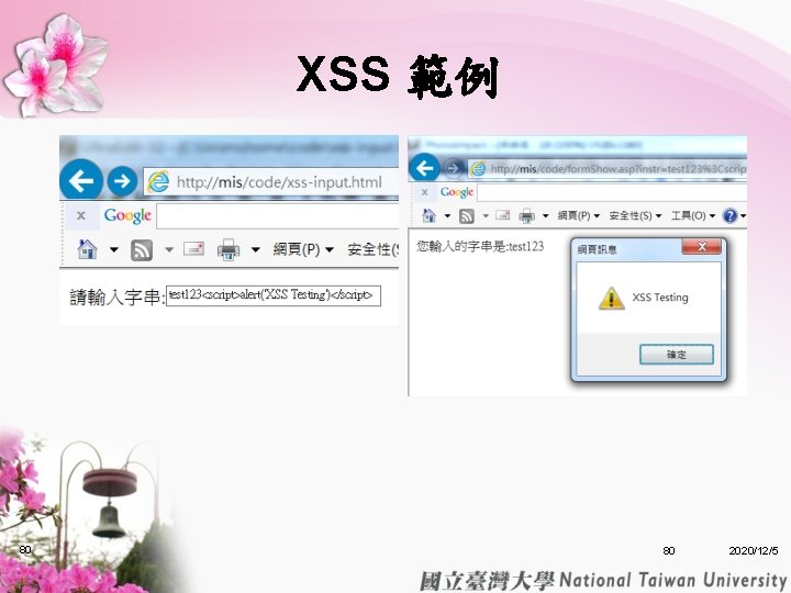 XSS 範例 80 80 2020/12/5 XSS 範例 80 80 2020/12/5