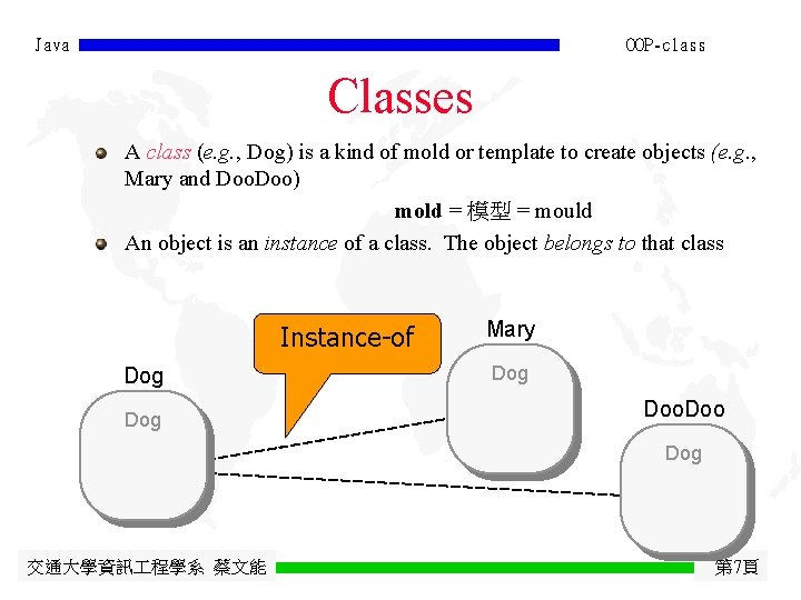 Java OOP-class Classes A class (e. g. , Dog) is a kind of mold