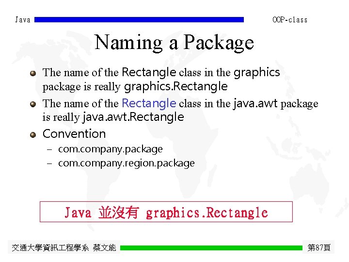 Java OOP-class Naming a Package The name of the Rectangle class in the graphics