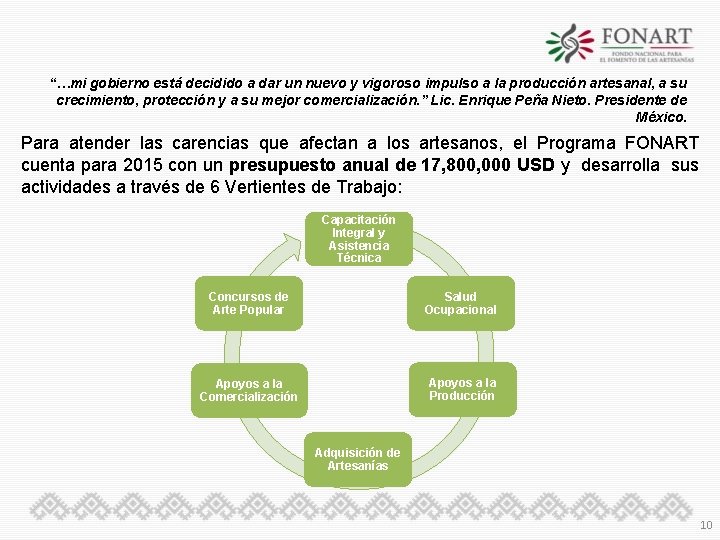 “…mi gobierno está decidido a dar un nuevo y vigoroso impulso a la producción