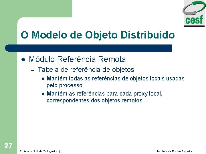 O Modelo de Objeto Distribuído l Módulo Referência Remota – Tabela de referência de