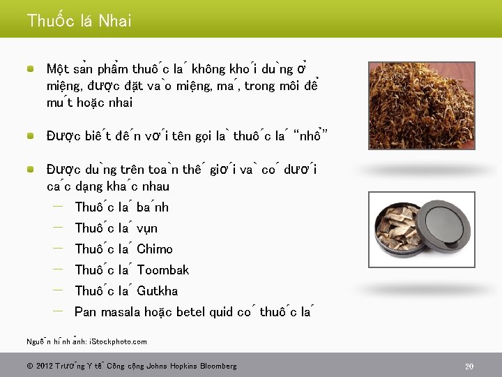 Thuốc lá Nhai Mô t sa n phâ m thuô c la không kho