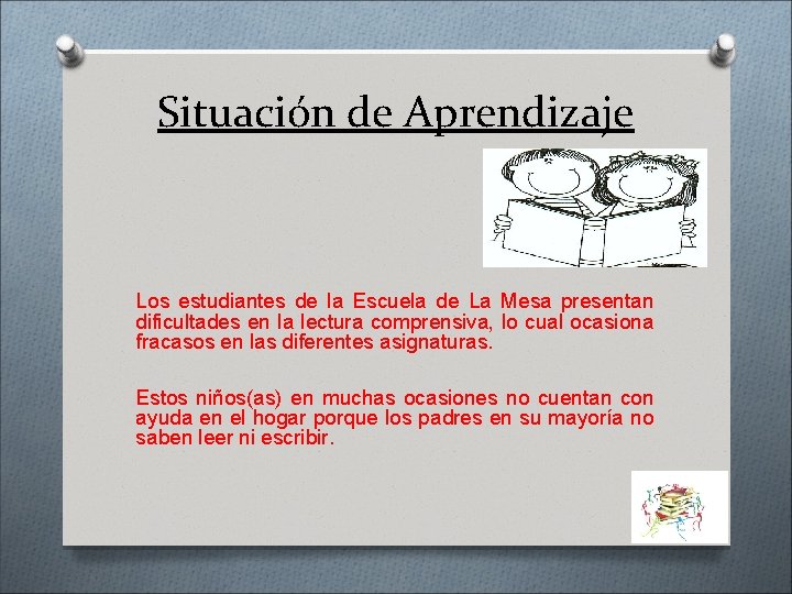 Situación de Aprendizaje Los estudiantes de la Escuela de La Mesa presentan dificultades en