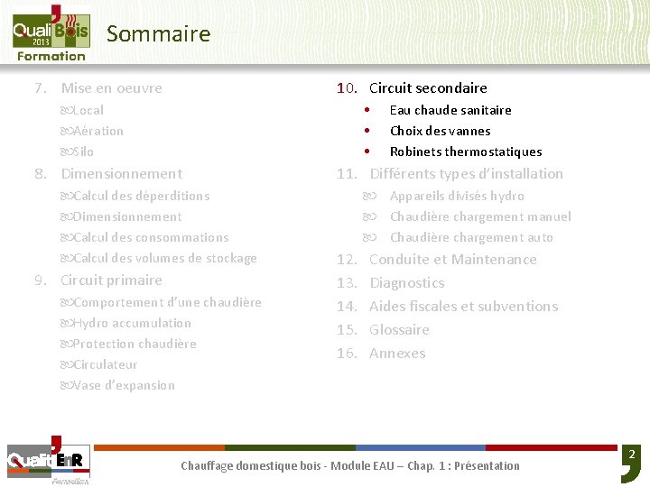 Sommaire 7. Mise en oeuvre 10. Circuit secondaire • • • Local Aération Silo