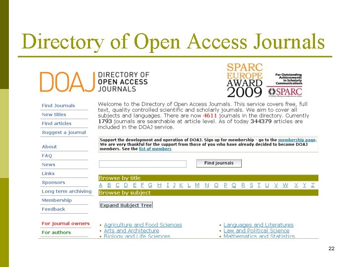 Directory of Open Access Journals 22 