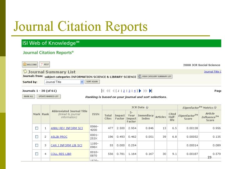 Journal Citation Reports 23 